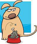 Cartoon Illustration of Funny Disgusted Dog with Bowl of Nasty Food