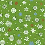 Seamless vector pattern with many snowflakes over green seamless background