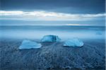 Long Exposure of Icebergs Stranded on Beach at Dawn, Iceland