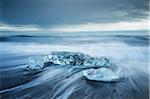 Long Exposure of Icebergs Stranded on Beach at Dawn, Iceland