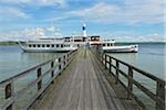 Pier with Shovel Paddle Steamer, Utting am Ammersee, Lake Ammersee, Fuenfseenland, Upper Bavaria, Bavaria, Germany