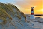 Beach with Lighthouse at Sunrise, Helgoland, North Sea, Schleswig-Holstein, Germany