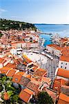 Piran and Tartini Square, seen from Church of St. George, Piran, Primorska, Slovenian Istria, Slovenia, Europe