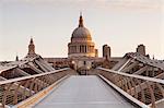 Millennium Bridge and St .Paul's Cathedral at sunrise, London, England, United Kingdom, Europe