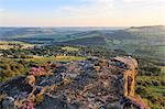 Curbar and Calver villages from Curbar Edge on a summer evening, Peak District National Park, Derbyshire, England, United Kingdom, Europe