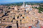 View from Torre del Mangia of Piazza del Campo and city skyline, UNESCO World Heritage Site, Siena, Tuscany, Italy, Europe