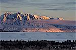 Teton Range at first light in the winter, Grand Teton National Park, Wyoming, United States of America, North America