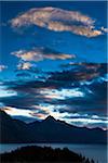 Silhouette of mountains at dusk, Queenstown, Otago, South Island, New Zealand