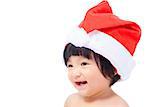 happy asian baby with christmas hat over white background