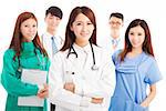 Professional medical doctor team standing over white background