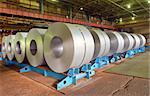 rolls of steel sheet in a factory