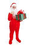 Santa Claus in his pajamas, surprised by a Christmas gift for him.  Full body isolated.