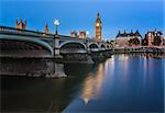 Big Ben, Queen Elizabeth Tower and Westminster Bridge Illuminated in the Morning, London, United Kingdom