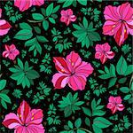 Illustration of seamless abstract floral background in pink, green and black colors