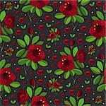 Illustration of seamless abstract floral background in red, green and grey colors