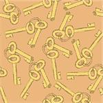 Sketch keys in vintage style, vector Valentine seamless pattern