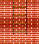 Wooden rope ladder in brown design and brick wall