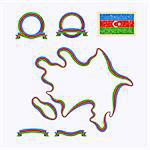 Outline map of XXX. Border is marked with ribbon in national Outline map of Azerbaijan. Border is marked with ribbon in national colors. The package contains frames in national colors and stamp with flag.