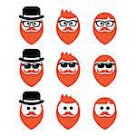 People with beard in glasses, sunglasses and hat vector icons set isolated on white