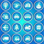 Cute vector transport icons in blue circle stickers