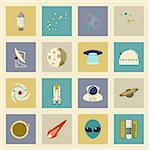 Astronautics and Space flat icons set vector graphic illustration design