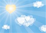 valentine illustration composed from sun and clouds in shape of hearts