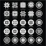 Winter icons set- snowflakes isolated on black