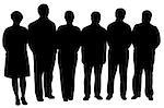 silhouettes of business people, standing in line