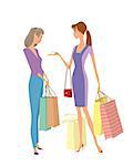 Vector illustration of a two girls shopping