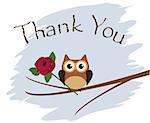 vector thank you card with owl and a rose
