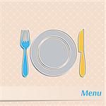 Retro restaurant menu design with cutlery and plate