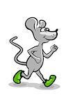 Little grey mouse running in green shoe