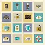 Cyber defense flat icons set vector graphic illustration design