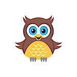 Cute vector single colorful owl on white background