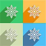 White flower icon on colorful backgrounds flat design
