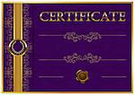 Elegant template of certificate, diploma with decoration of lace pattern, ribbon, wax seal, laurel wreath, place for text. Certificate of achievement, education, awards, winner. Vector illustration EPS 10.