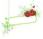 Green decorative banner with red flowers and bird