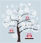 vector winter owl Christmas card