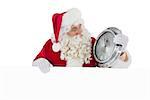 Santa holding a clock and sign on white background