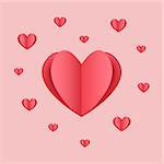 Cutout red paper heart on light pink background