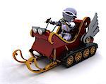 3D Render of a Robot on a snowmobile sleigh