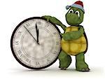 3D render of a tortoise with clock at new years