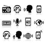 Vector icons set - radio app isolated on white