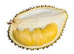 Close up of peeled durian King of fruits isolated on white background with clipping path