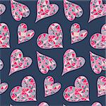 Seamless pattern with hearts in doodle style. Vector illustration.