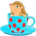 Cute little Hedgehog sits in the tea cup