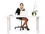 Beautiful hispanic business woman working in the office, isolated over a white background