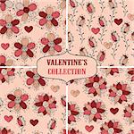 Vector seamless floral valentine's Patterns, fully editable eps 10 file with clipping mask and seamless pattern in swatch menu