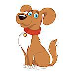 Cartoon puppy, vector illustration of cute dog wearing a red collar with gold tag