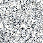 Seamless pattern - black and white flower background.Vector illustration.